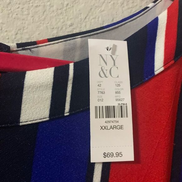 New York & Company Multi-colored High-Low Striped Stretch Duster Top XXL - Picture 7 of 10